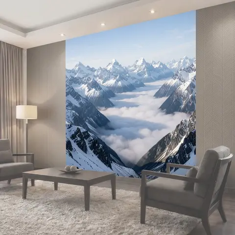 Фотообои Заснеженные горы над облаками