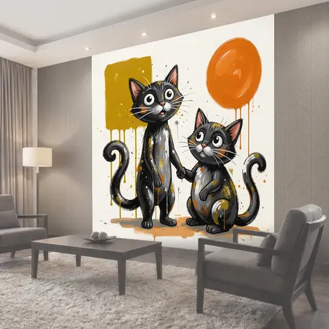 Фотообои Два забавных черных кота