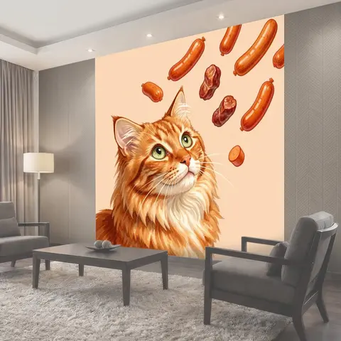 Фотообои Рыжий кот и колбаски