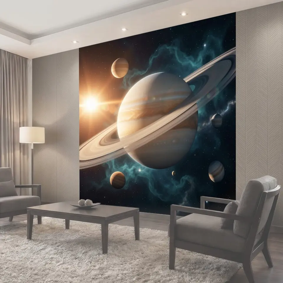 Фотообои Космос с кольцевой планетой