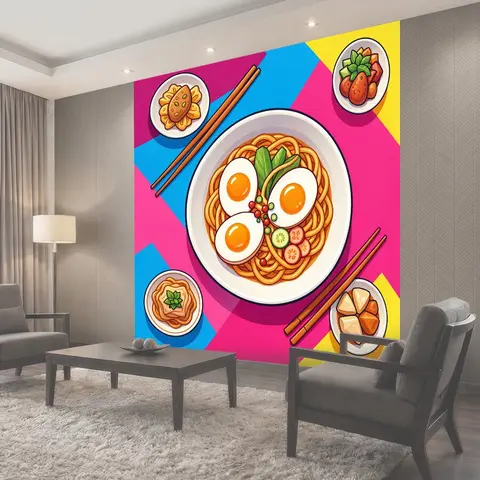 Фотообои Лапша с яйцами и овощами