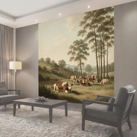Фотообои Пастораль с отдыхающими коровами