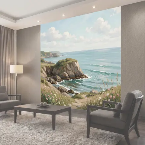 Фотообои Морской берег с цветами
