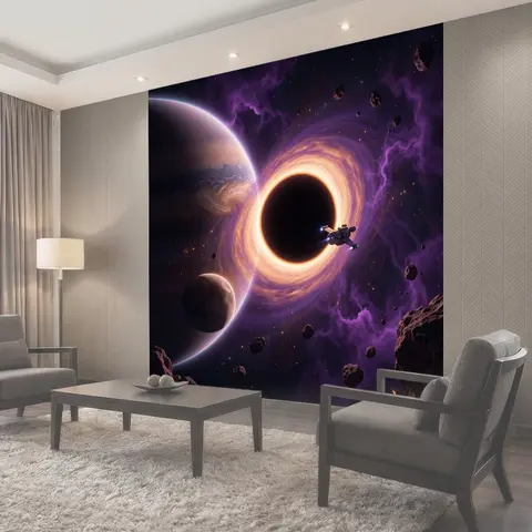 Фотообои Космическая черная дыра и планеты