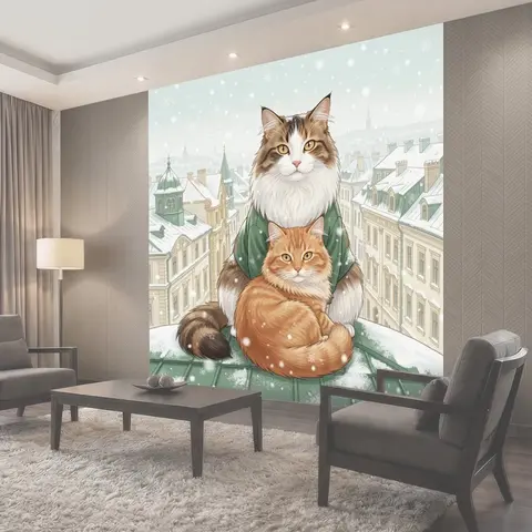 Фотообои Два кота на зимней крыше