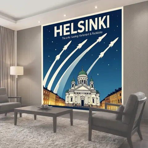 Фотообои Хельсинки с ракетами в небе