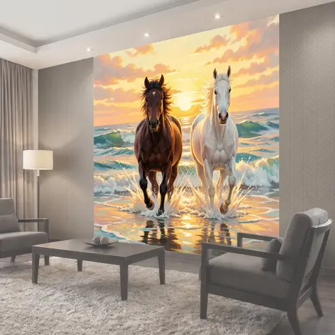 Фотообои Два коня на морском берегу