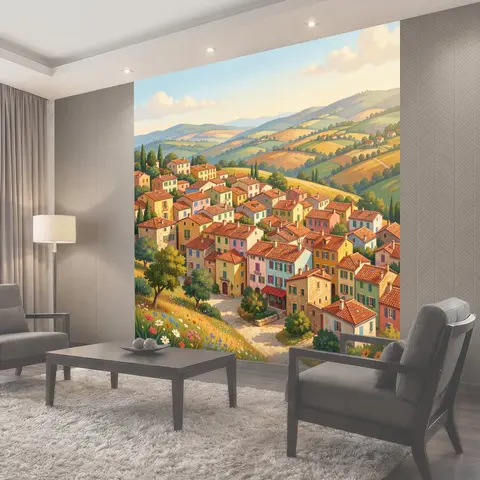 Фотообои Итальянская деревня среди холмов
