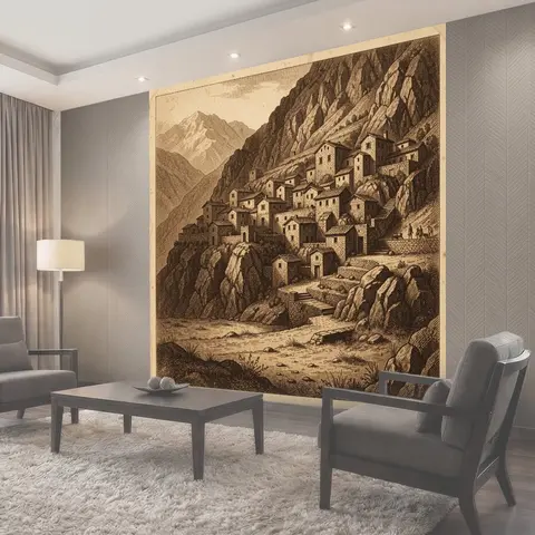 Фотообои Горная деревня на скалах