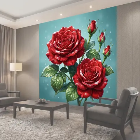 Фотообои Красные розы со снегом
