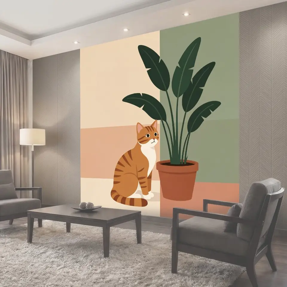 Фотообои Кот с комнатным растением