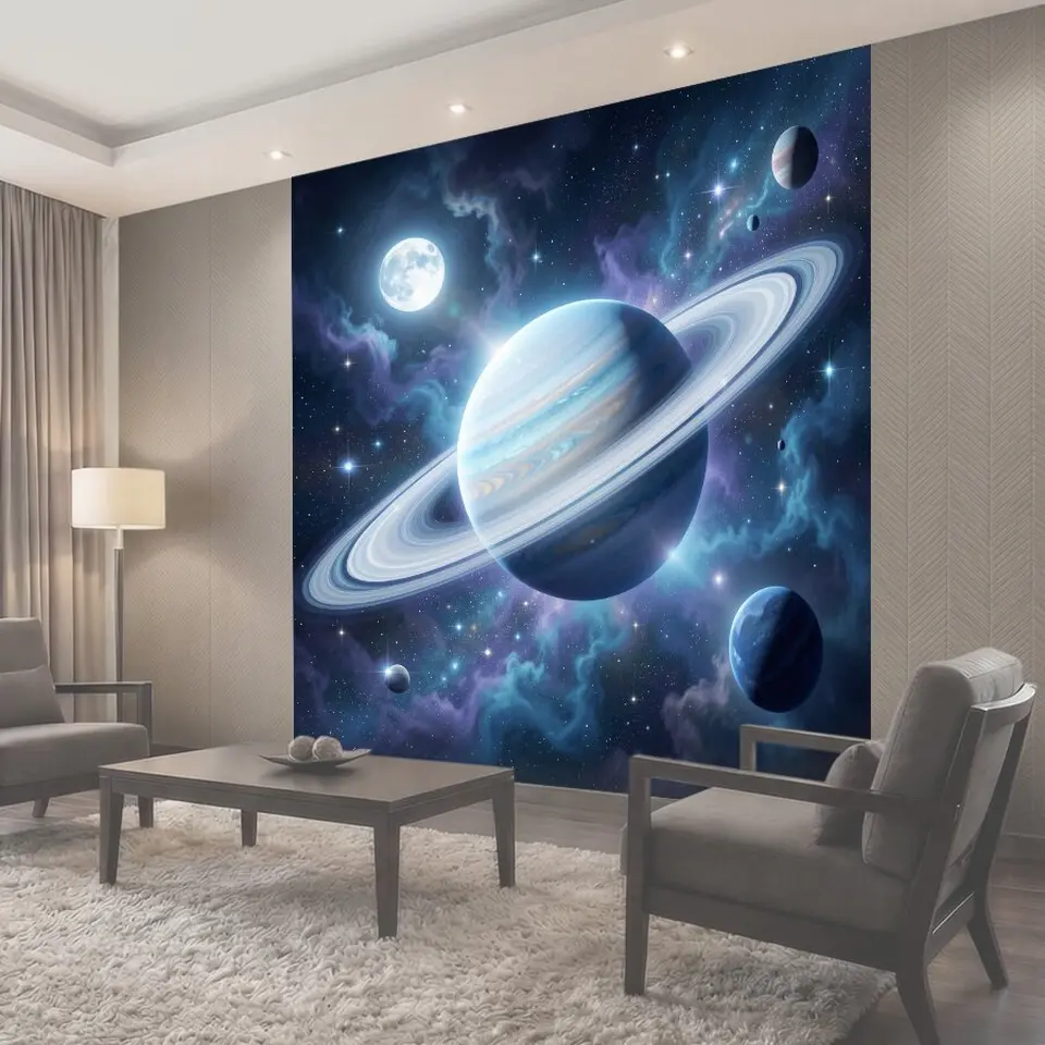 Фотообои Космический пейзаж с кольцевой планетой