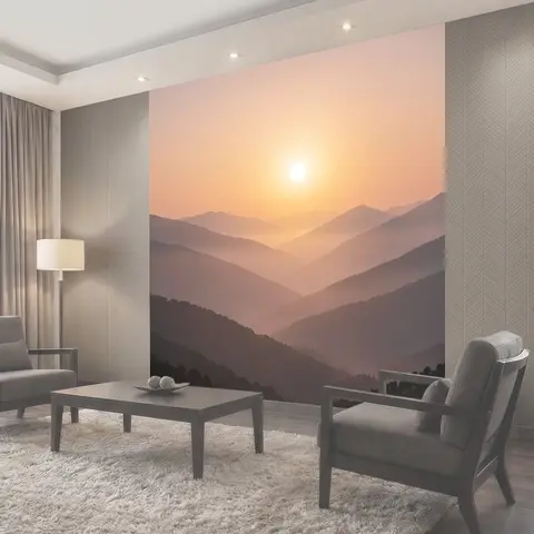 Фотообои Солнечный туман над горами