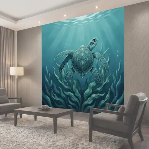 Фотообои Подводная черепаха среди водорослей
