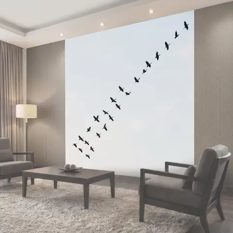 Фотообои Стая птиц в небе по диагонали