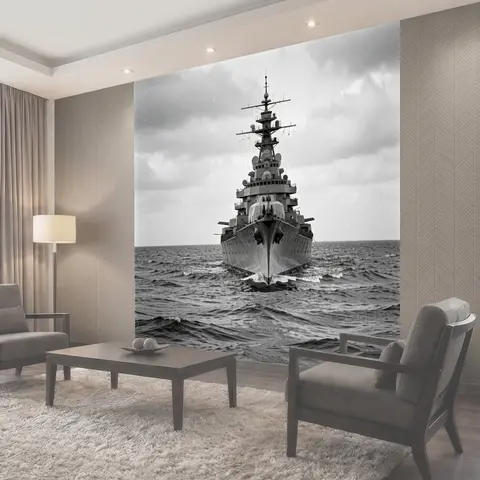 Фотообои Боевой корабль в открытом море