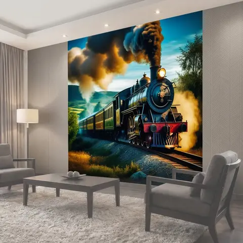 Фотообои Паровоз, мост , едет Паровоз Поезд