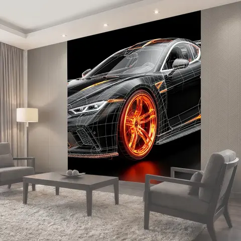 Фотообои Спортивный автомобиль в неоновых линиях