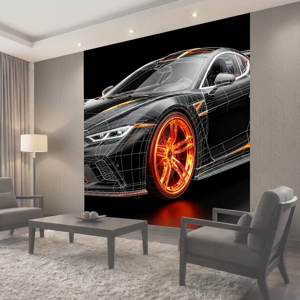Фотообои Спортивный автомобиль в неоновых линиях