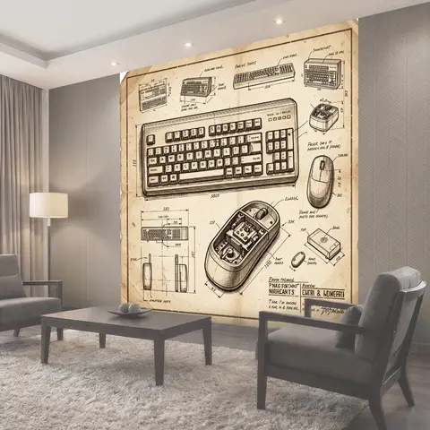 Фотообои Винтажные инженерные наброски техники