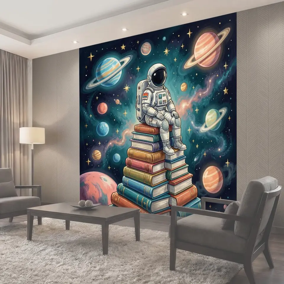 Фотообои Космонавт на стопке книг