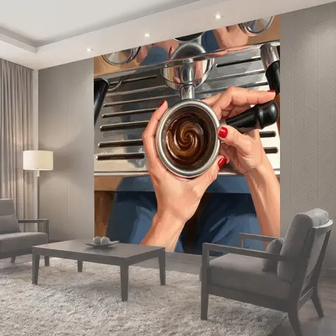 Фотообои Руки с холдером у кофемашины