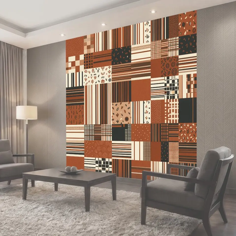 Фотообои Терракотовый геометрический коллаж с растительными мотивами