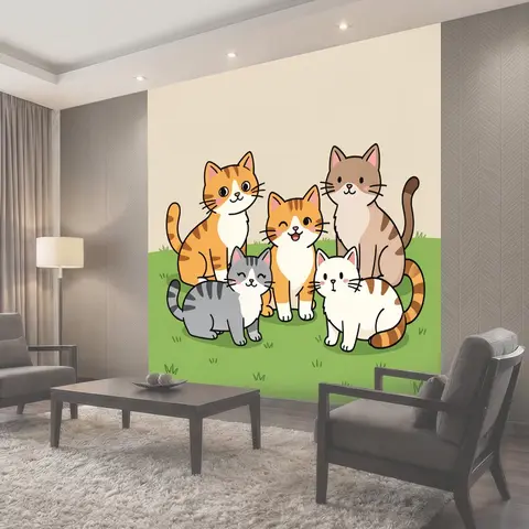 Фотообои Семья котят среди травы