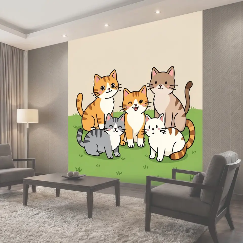 Фотообои Семья котят среди травы