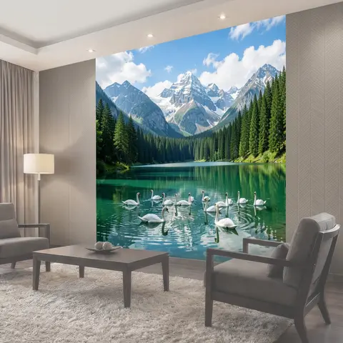 Фотообои Альпийское озеро с лебедями