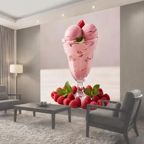 Фотообои Клубничное мороженое с малиной