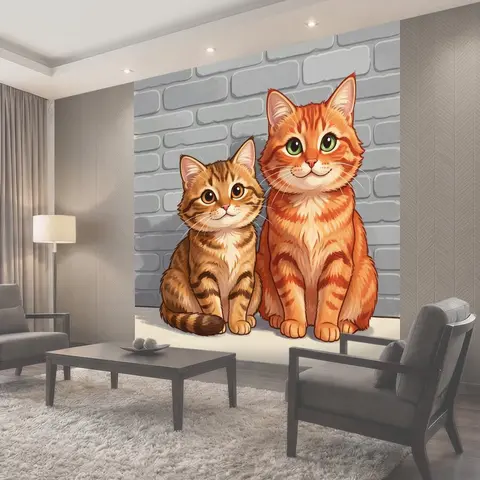 Фотообои Два игривых котенка у стены