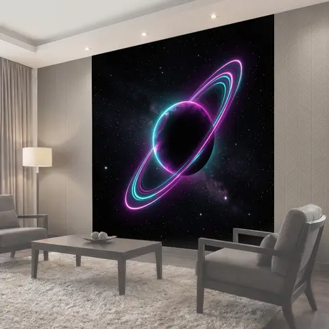 Фотообои Неоновая планета в космическом кольце