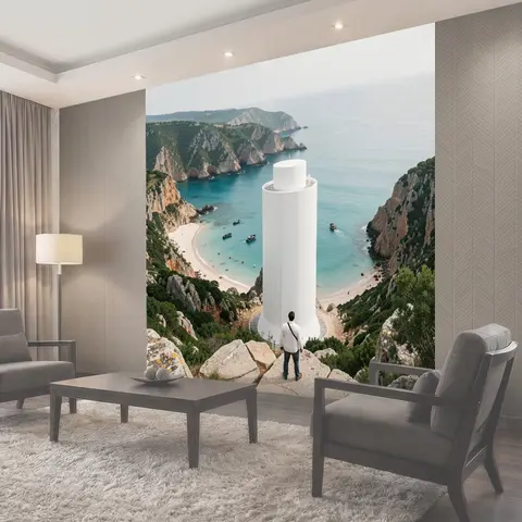 Фотообои Скалы и море с башней