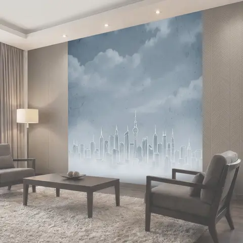 Фотообои Футуристический городской skyline в облаках