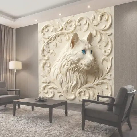 Фотообои Белый кот среди узоров