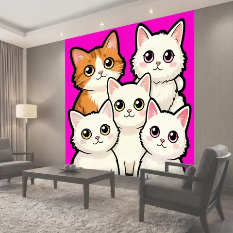 Фотообои Пять милых котят аниме