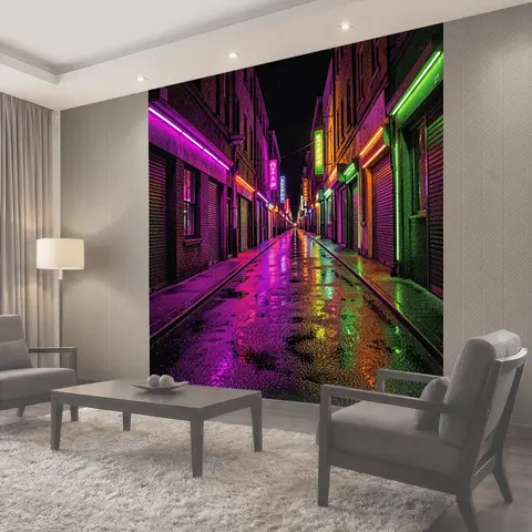 Фотообои Неоновая улица в фиолетовом сиянии