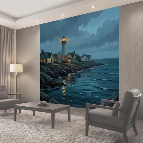Фотообои Маяк и домики у моря