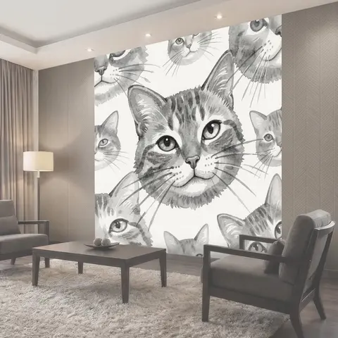 Фотообои Акварельные мордочки кошек