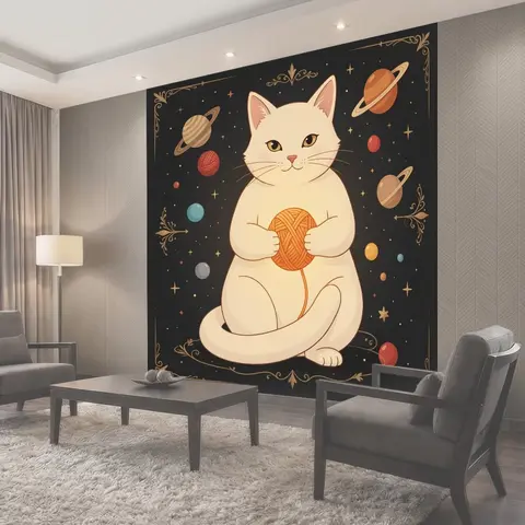 Фотообои Кошка с клубком на космическом фоне