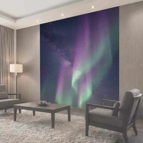 Фотообои Космическая туманность и северное сияние