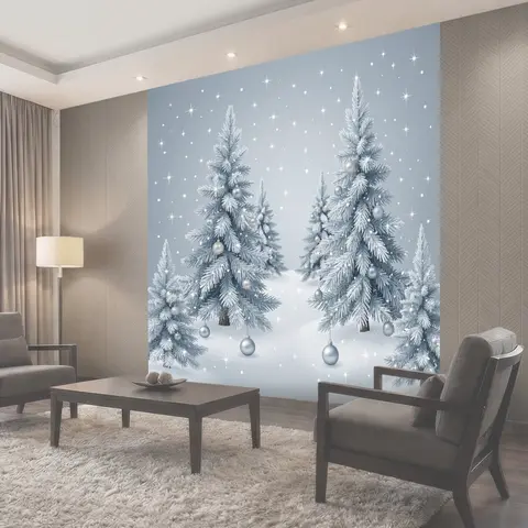 Фотообои Заснеженные ели с новогодними шарами