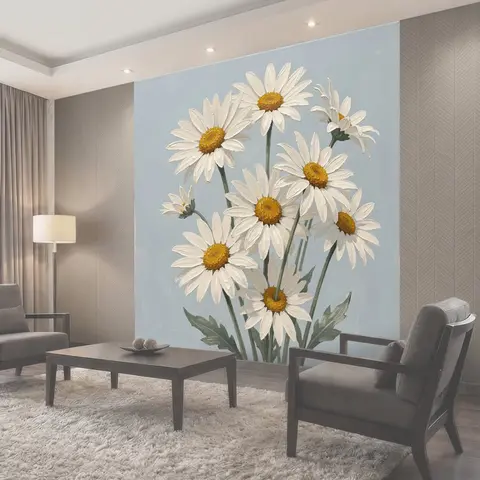 Фотообои Белые ромашки на голубом фоне