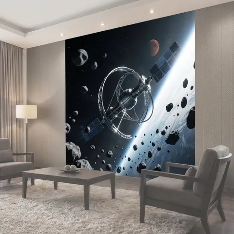 Фотообои Космическая станция среди астероидов