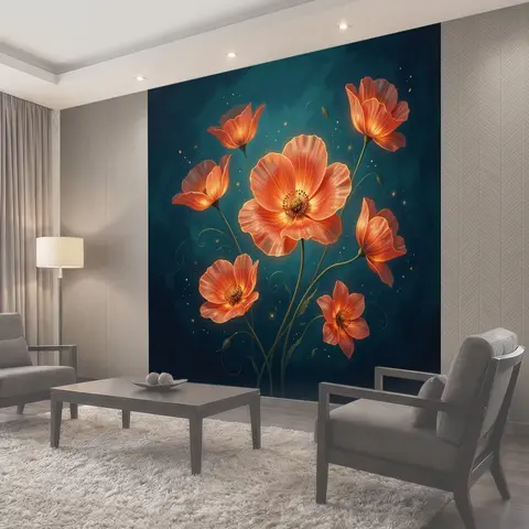 Фотообои Оранжевые цветы на тёмном фоне