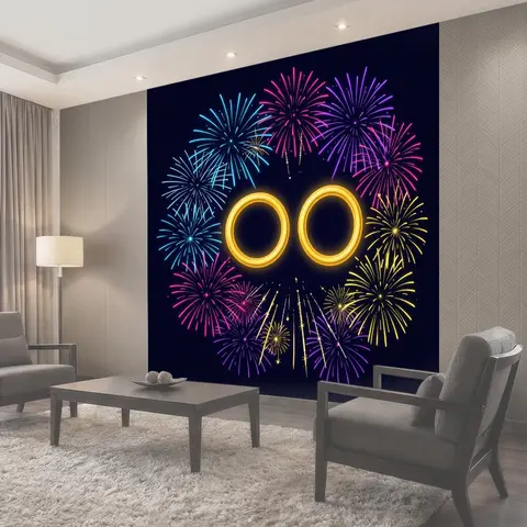 Фотообои Неоновые фейерверки и золотые кольца