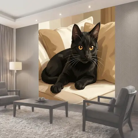 Фотообои Черная кошка на подушках