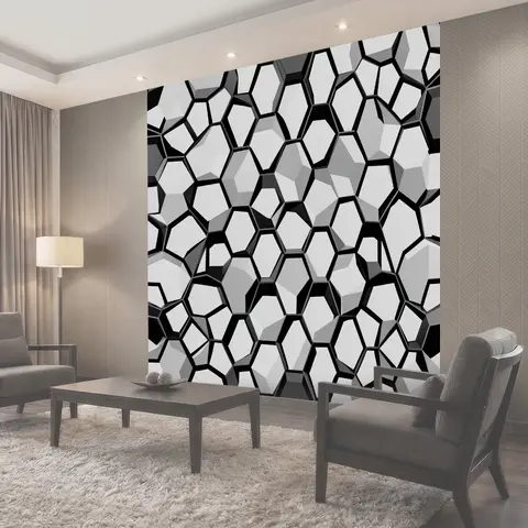 Фотообои Гексагональный 3D паттерн черно-белый