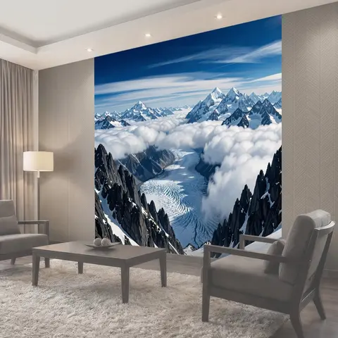 Фотообои Заснеженные горные вершины над облаками